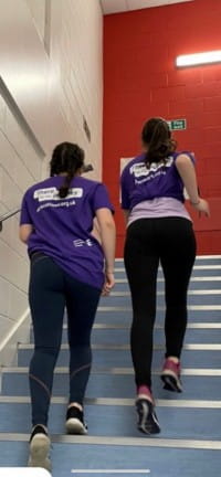 Eve and Murren in action; running up and down their school stairwells