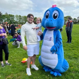 Arthur and his Dad, Ross pictured with Spiney the Diney