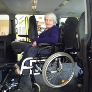 Elizabeth in her adapted vehicle