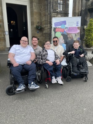 Members of SBH Scotland pose outside Mar Hall entrance with Jonny Campbell and Adam Stewart