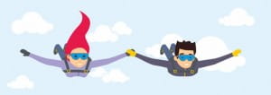 Two happy skydivers freefalling in the air