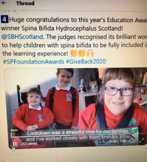 screenshot of a Tweet sent out by Scottish Power announcing SBH Scotland as winners of Education award.