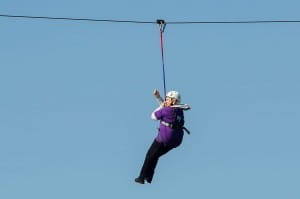 Frances Cuthbertson zipslides across the clyde