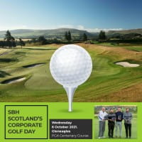 Golf Ball graphic sits on top of a scenic photo of Gleneage's PGA Course