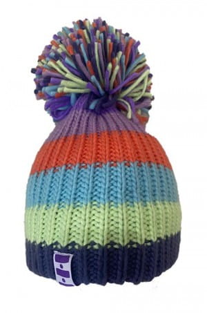 SBH Scotland colourful horizontal striped hat with big bobble on top