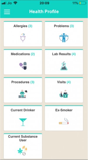 screenshot of health page in mycarepod app