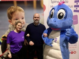 Andy Goldberg meets with fundraiser, Lynsey and SBH Scotland's mascot SPiney the Diney