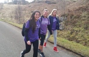 3 walkers, rambling for SBH Scotland