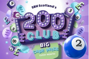 Join the 200 Club. Image with bingo balls.
